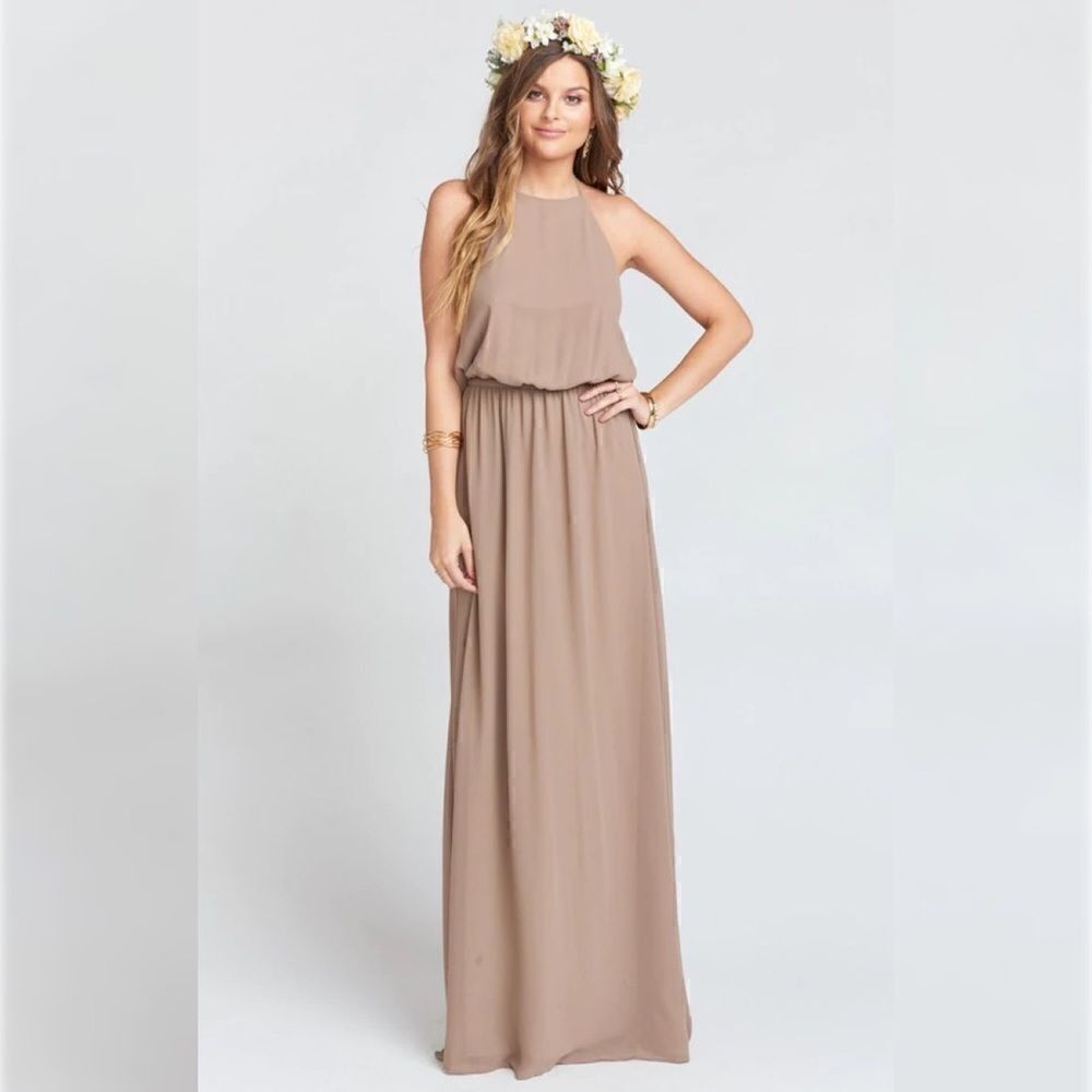 Show Me Your Mumu Heather Halter Dress In Beige/Tan